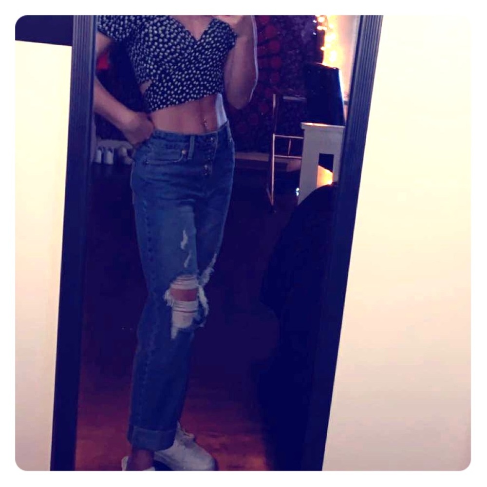 Distressed high waisted mom jeans